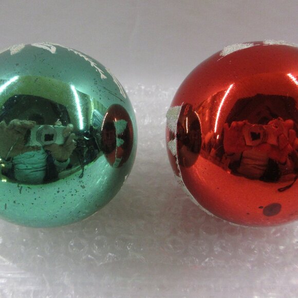 2 Paragon Venetian Dew Stencil Glass Christmas Ornaments Red & Blue Vintage - Picture 7 of 13